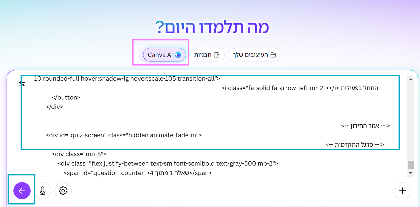 הדבקת הקוד בקנבה